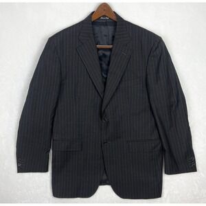 Luciano Barbera Suit Jacket Mens 44R‎ Blazer Dark Gray Striped Wool Italy